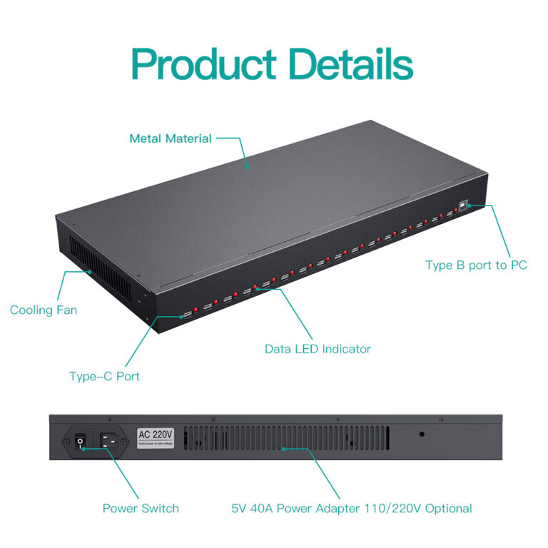 16-Port USB-C Rack Mount Hub Supplies for Reliable Charging - Sipolar