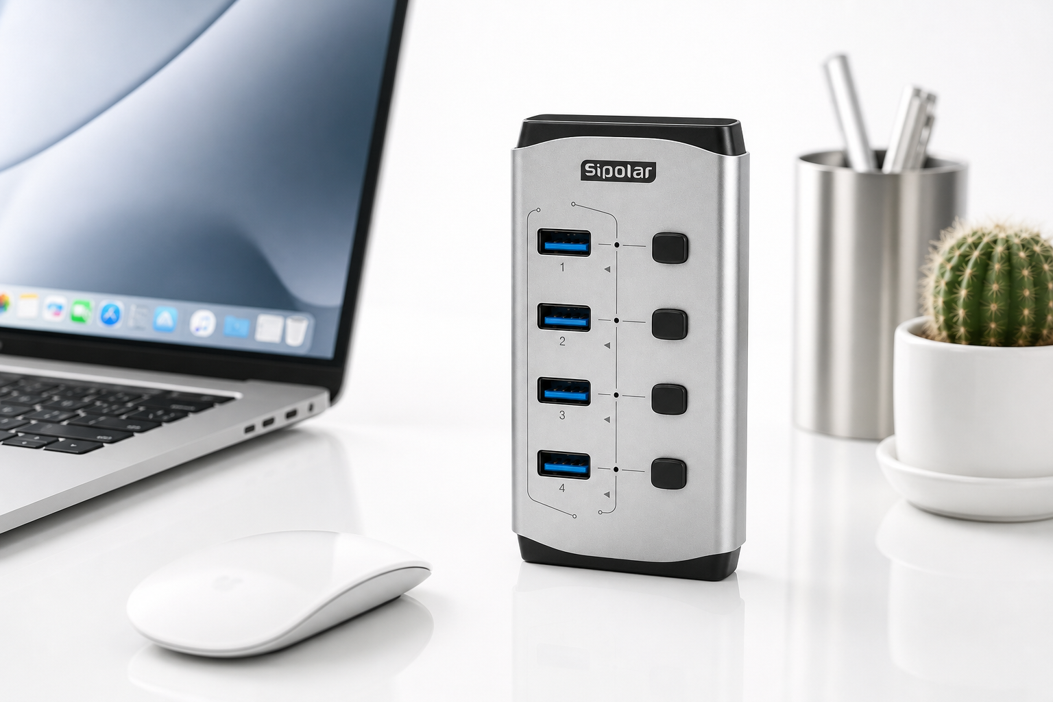 FS-804 desktop 4-port USB 3.0 hub with per-port switches