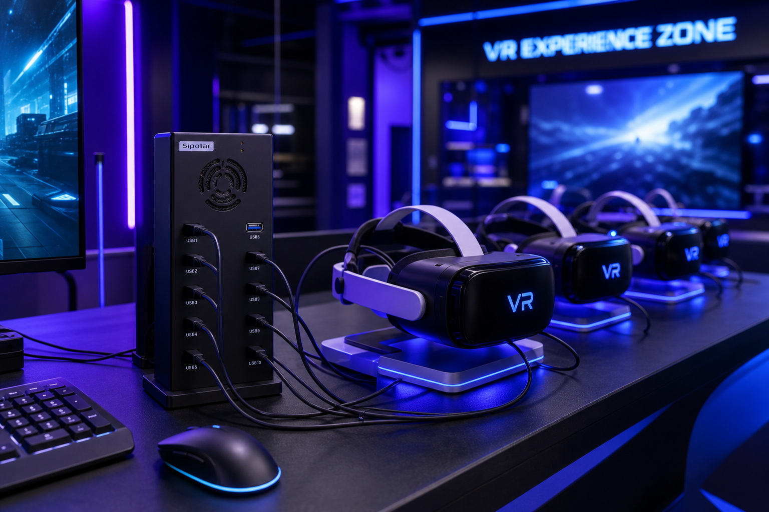 VR experience zone with multiple headsets