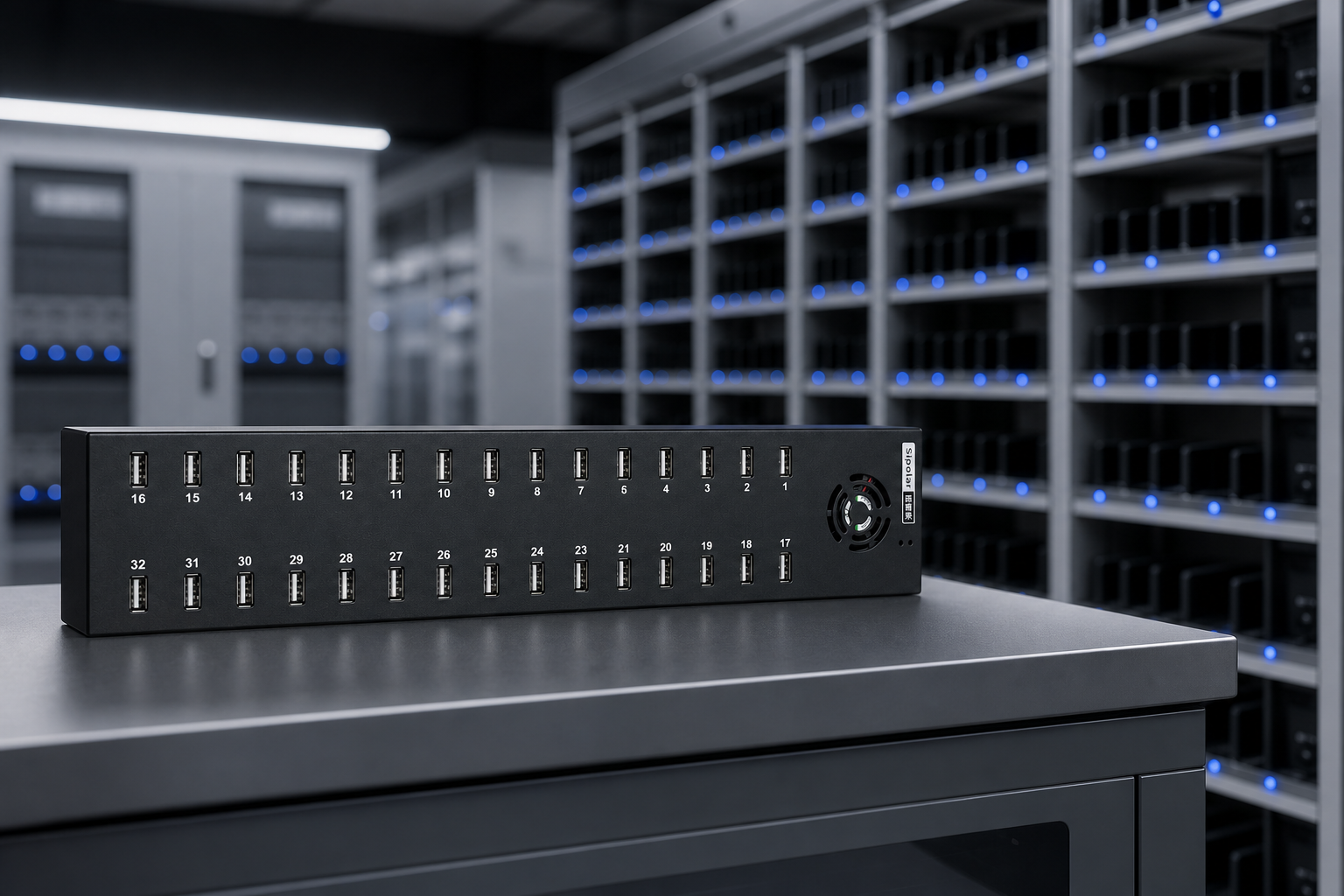Close-up of the industrial USB 3.0 hub interface