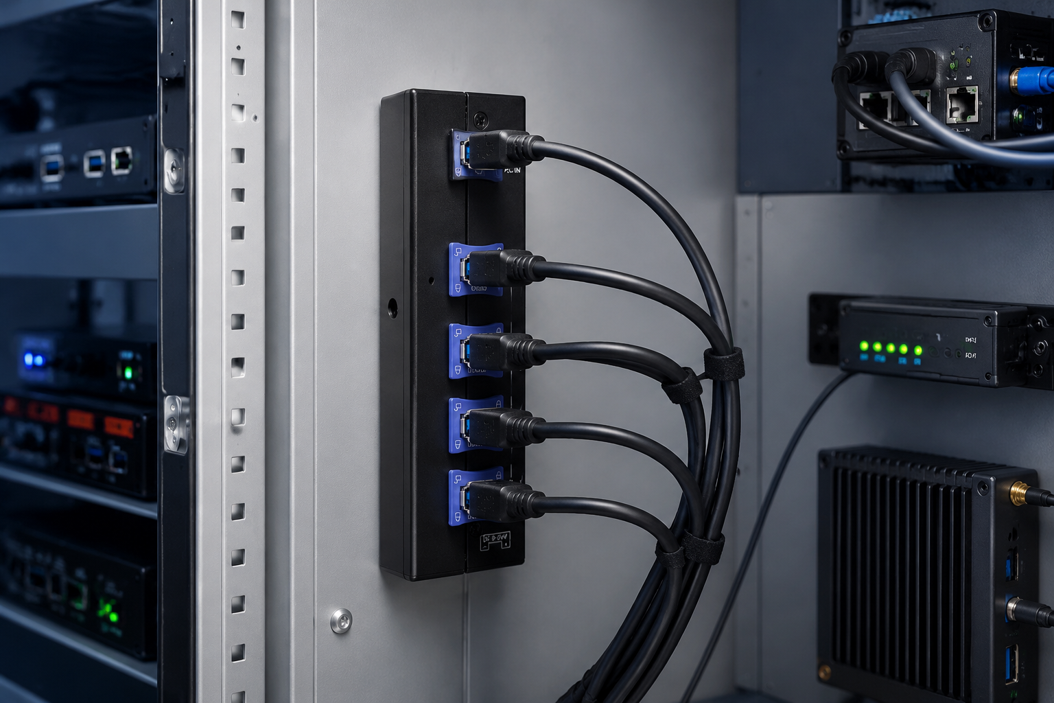 Industrial USB hub installed in control cabinet