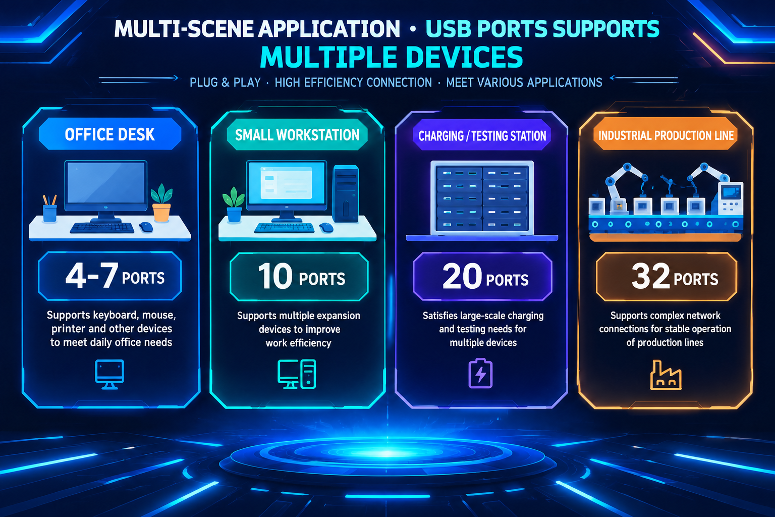10-port industrial USB 3.0 hub front view
